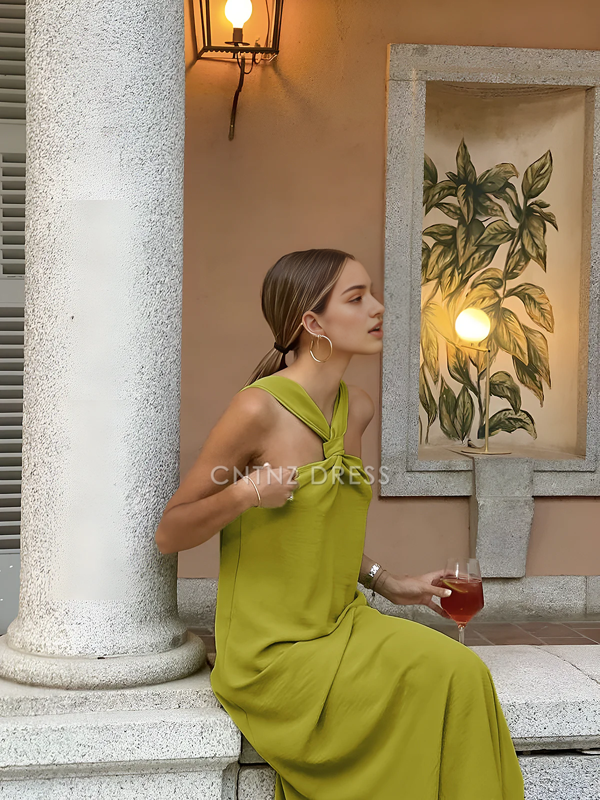 CNTNZ DRESS New Prom Dress Straight Cross Halter Sleeveless Split Fashion Simple Long Dress Formal Women's Dress