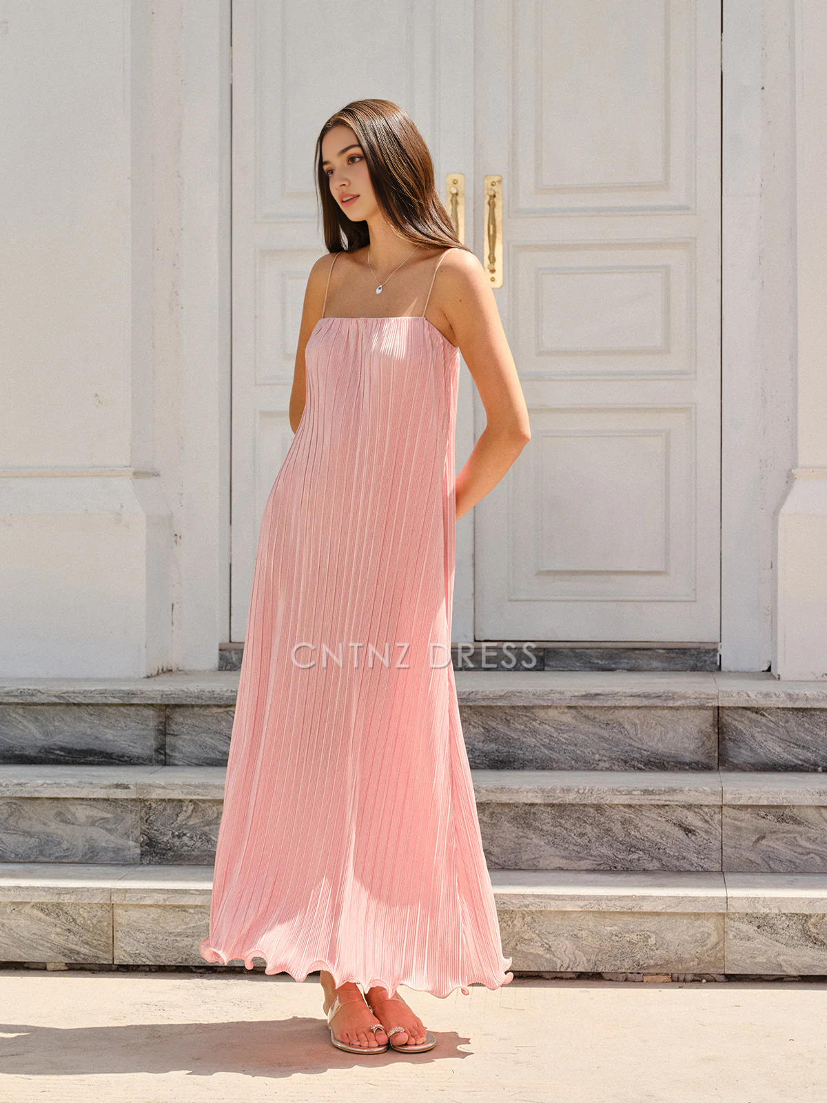 CNTNZ DRESS New Prom Dress Straight Dress Spaghetti Strapped Vertical Pleated Fashion Formal Women's Dress