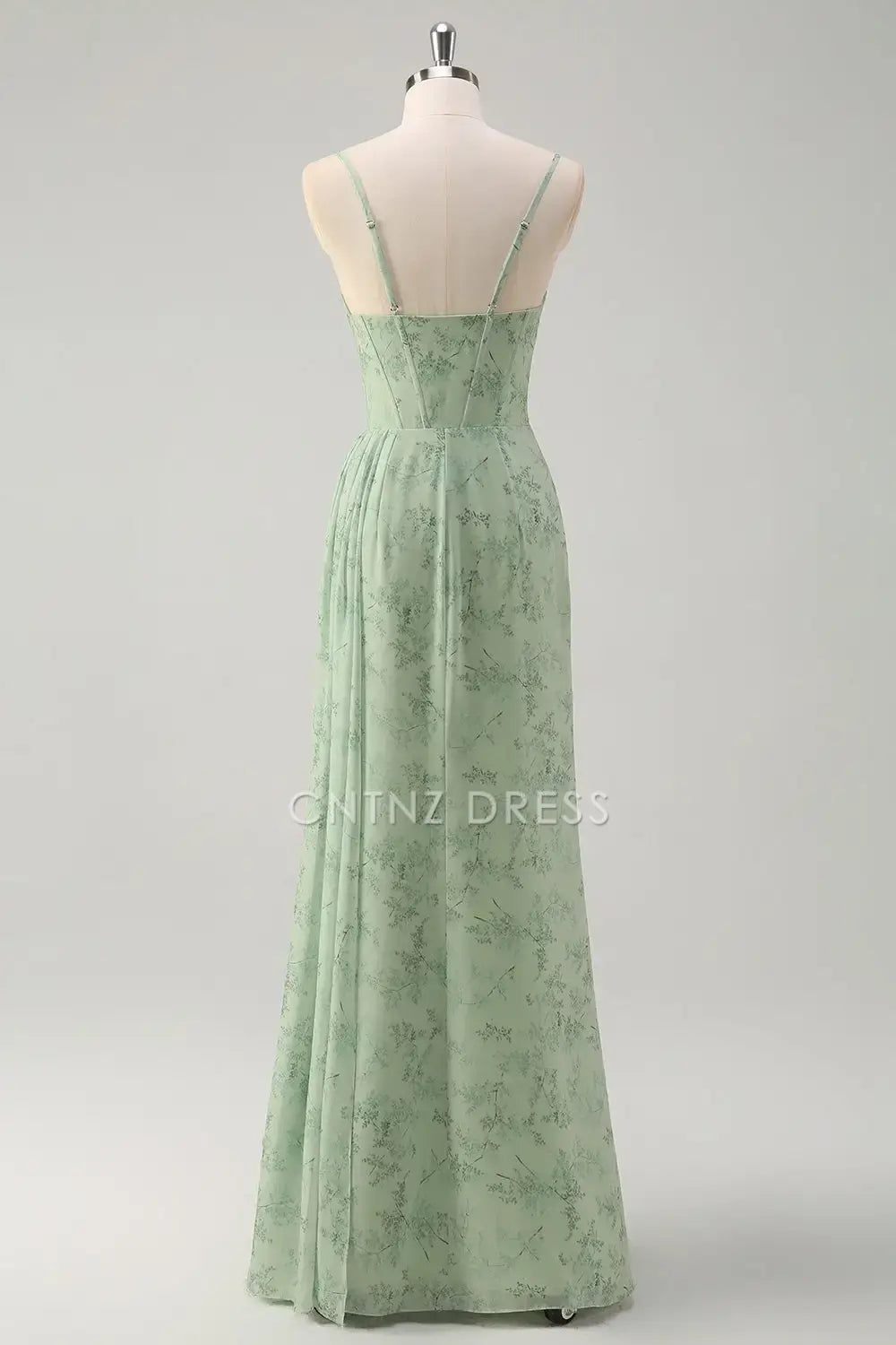 CNTNZ DRESS Sheath Corset Spaghetti Strap Pleated Floral Print With Slit Elegant Long Hot Sale Prom Dress