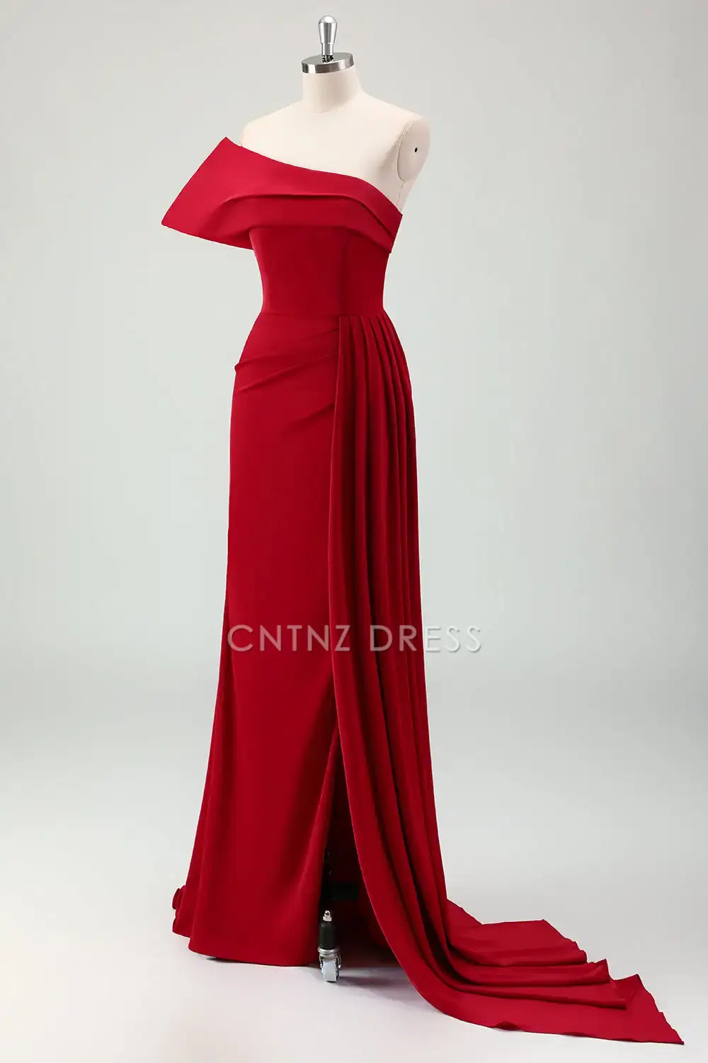 CNTNZ DRESS Sheath One Shoulder Pleated Side Fork Sweep Train Exquisite Hot Sale Prom Dress