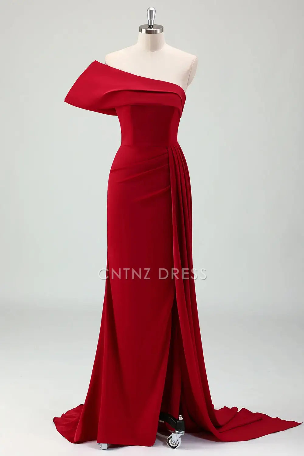 CNTNZ DRESS Sheath One Shoulder Pleated Side Fork Sweep Train Exquisite Hot Sale Prom Dress