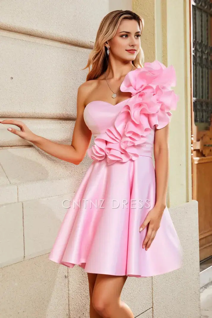 CNTNZ DRESS Short Prom Dress Chic A-Line Sweetheart Neckline Ruffles One Shoulder Elegant New Hot Sale Homecoming Dress
