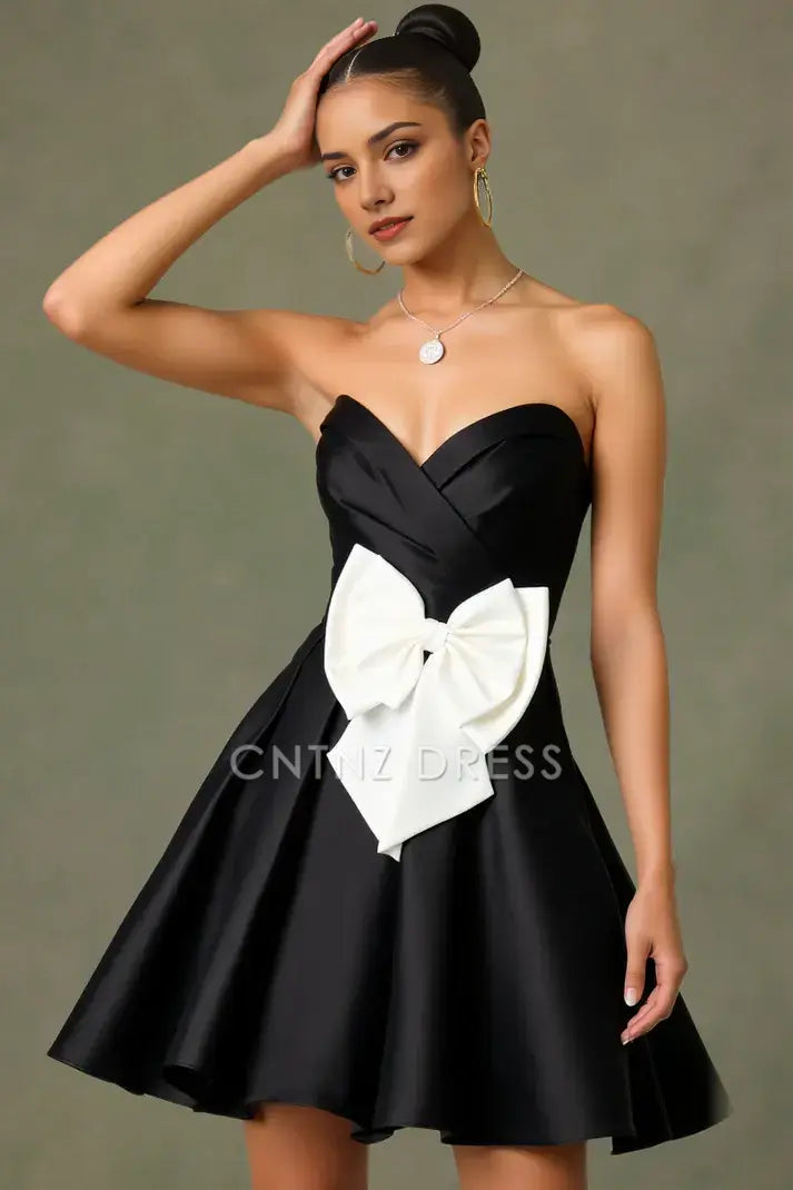 CNTNZ DRESS Short Prom Dress Elegant A-Line Strapless Sweetheart Neckline Pleated Bowknot Simple Youthful New Hot Sale Homecoming Dress