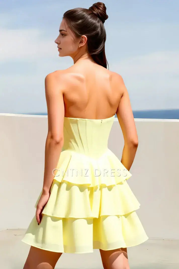 CNTNZ DRESS Short Prom Dress Exquisite A-Line Beaded Sweetheart Neckline Strapless Tiered Ruched Dresses Cute New Hot Sale Homecoming Dress