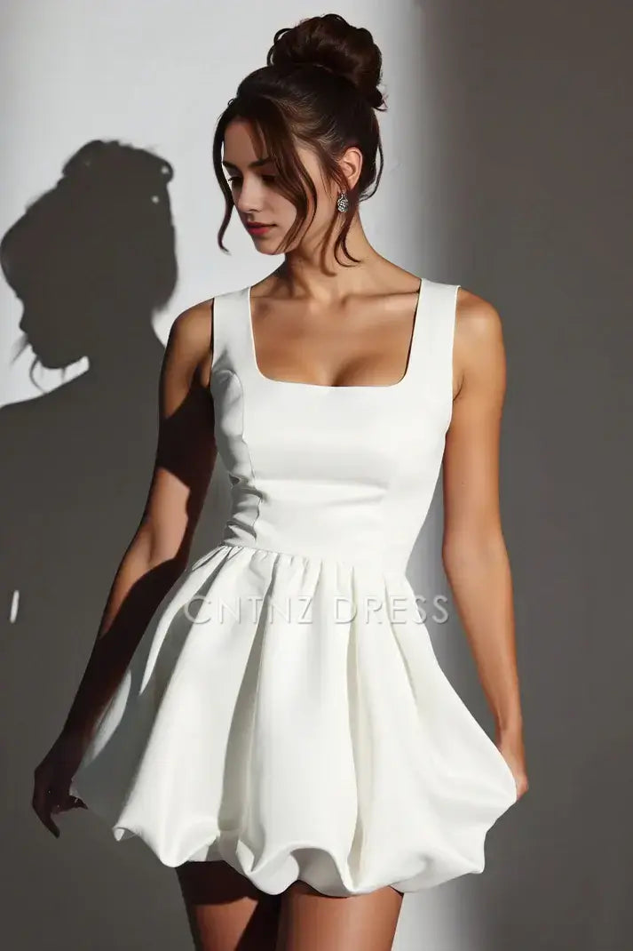 CNTNZ DRESS Short Prom Dress Fashion A-Line Square Neck Wide Shoulder Straps Sleeveless Cute Bubble-Hem Mini Dresses New Hot Sale Homecoming Dress