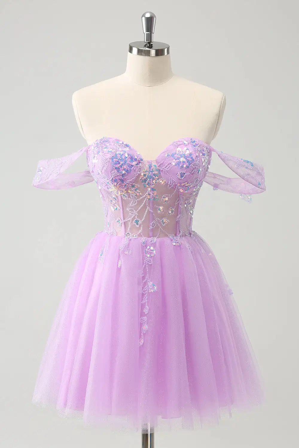 CNTNZ DRESS Sparkle A Line Sweetheart Off the Shoulder Sleeveless Backless Sequined Short Dress Hot Sale Homecoming Dress