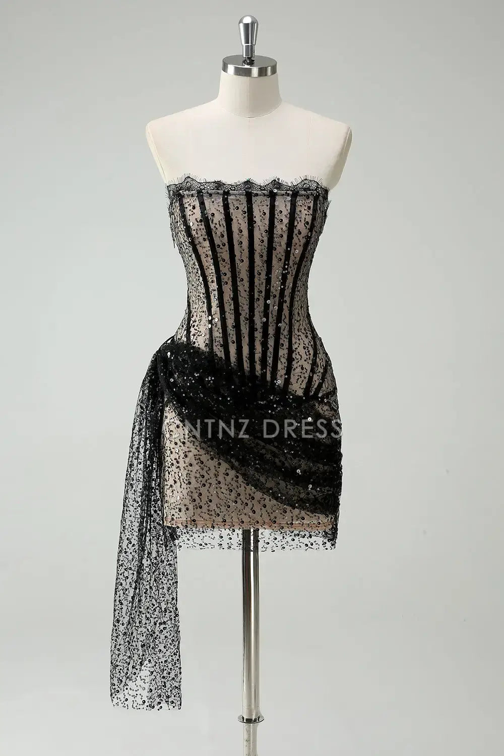 CNTNZ DRESS Sparkly Strapless Sequin Sexy Short Prom Dress Streamer Short Dress Hot Sale Homecoming Dress