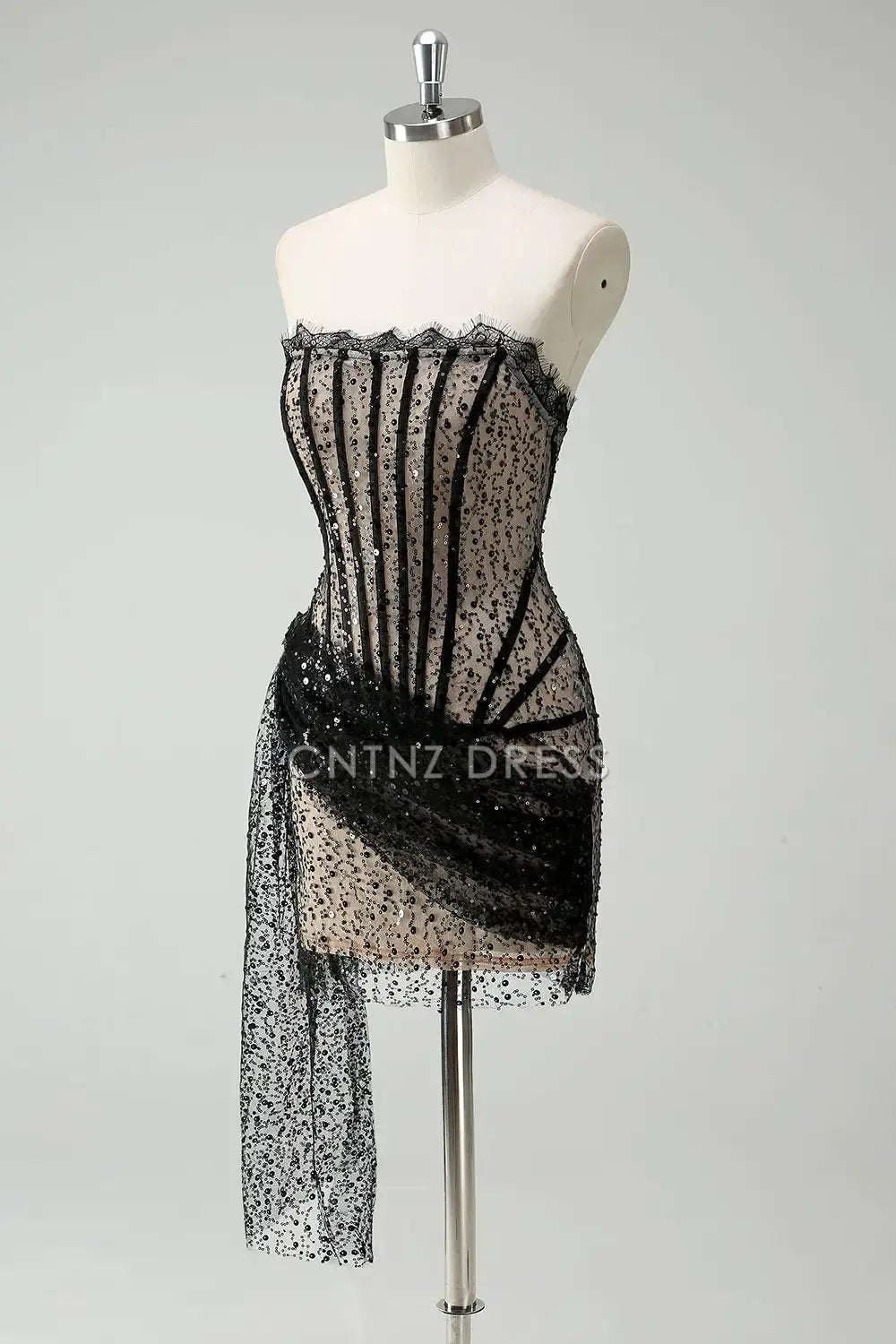 CNTNZ DRESS Sparkly Strapless Sequin Sexy Short Prom Dress Streamer Short Dress Hot Sale Homecoming Dress