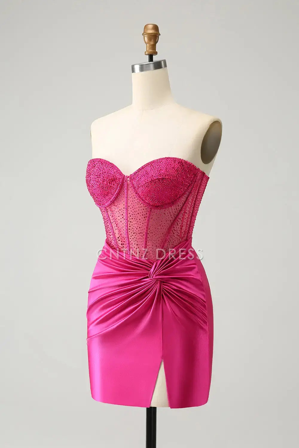 CNTNZ DRESS Sparkly Strapless Sweetheart Tight Beaded Corset Pleated Side Fork Charming Hot Sale Homecoming Dress