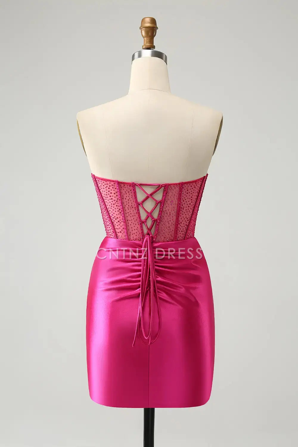 CNTNZ DRESS Sparkly Strapless Sweetheart Tight Beaded Corset Pleated Side Fork Charming Hot Sale Homecoming Dress