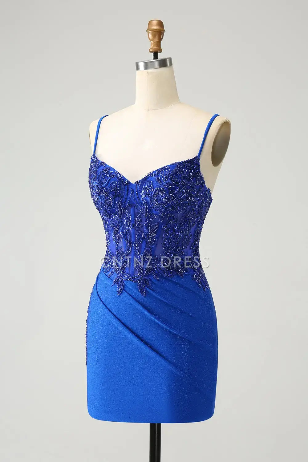 CNTNZ DRESS Sparkly Tight V Neck Spaghetti Straps Beading Backless Gorgeous Short Dress Hot Sale Homecoming Dress