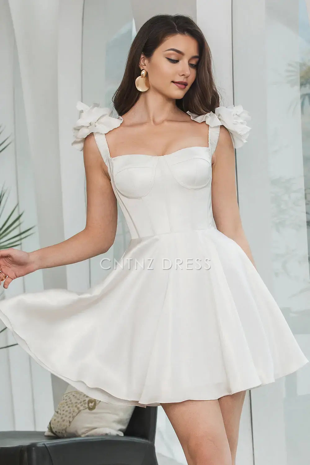 CNTNZ DRESS Unique A-Line Flower shoulder strap Corset Ruffles Fashion Short Dress Hot Sale Homecoming Dress