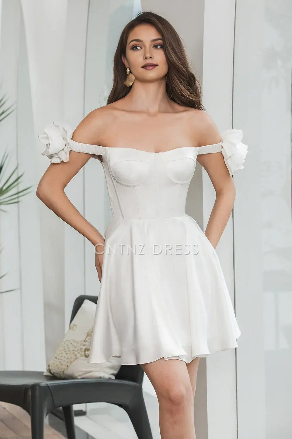 CNTNZ DRESS Unique A-Line Flower shoulder strap Corset Ruffles Fashion Short Dress Hot Sale Homecoming Dress