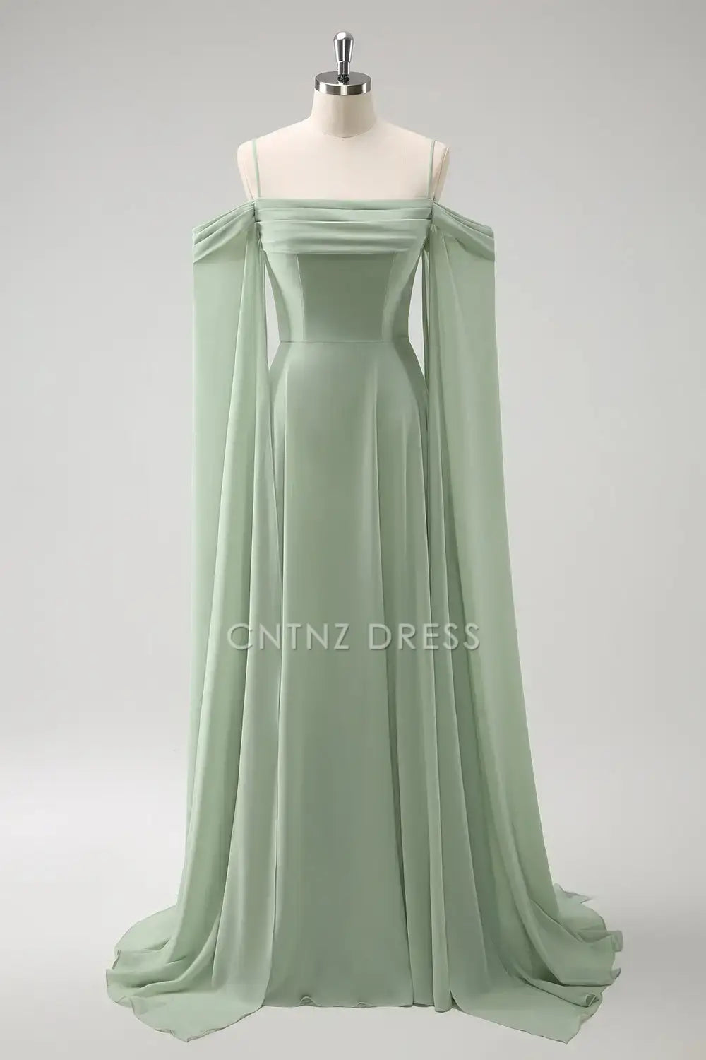CNTNZ DRESS A-Line Spaghetti Strap Cold Shoulder Flutter Sleeves Fantastic Long Hot Sale Prom Dress