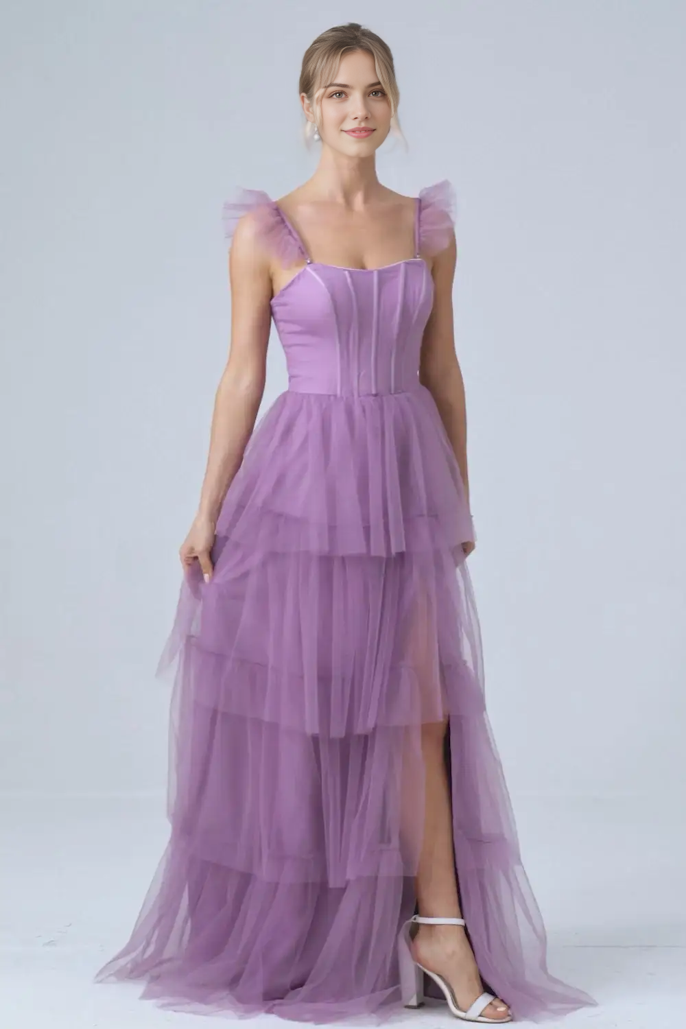 CNTNZ DRESS A-Line Spaghetti Strap Sweetheart Backless Tiered Ruched With Fork Exquisite Long Hot Sale Prom Dress