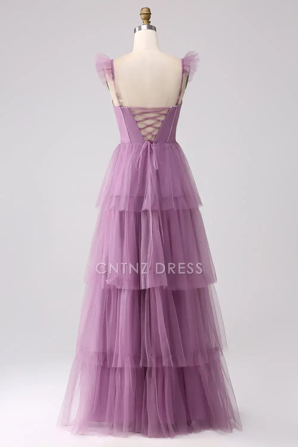 CNTNZ DRESS A-Line Spaghetti Strap Sweetheart Backless Tiered Ruched With Fork Exquisite Long Hot Sale Prom Dress