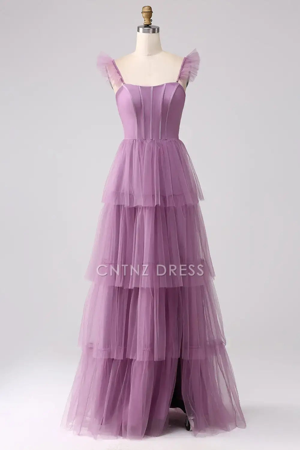 CNTNZ DRESS A-Line Spaghetti Strap Sweetheart Backless Tiered Ruched With Fork Exquisite Long Hot Sale Prom Dress