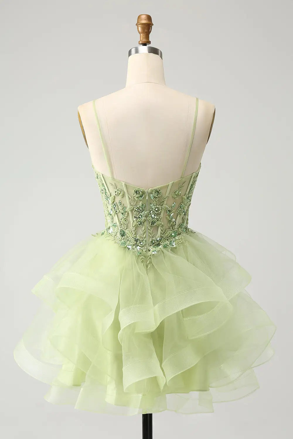 CNTNZ DRESS A-Line V Neck Spaghetti Strap Backless Tulle Tiered Appliques Gorgeous Short Dress Hot Sale Homecoming Dress