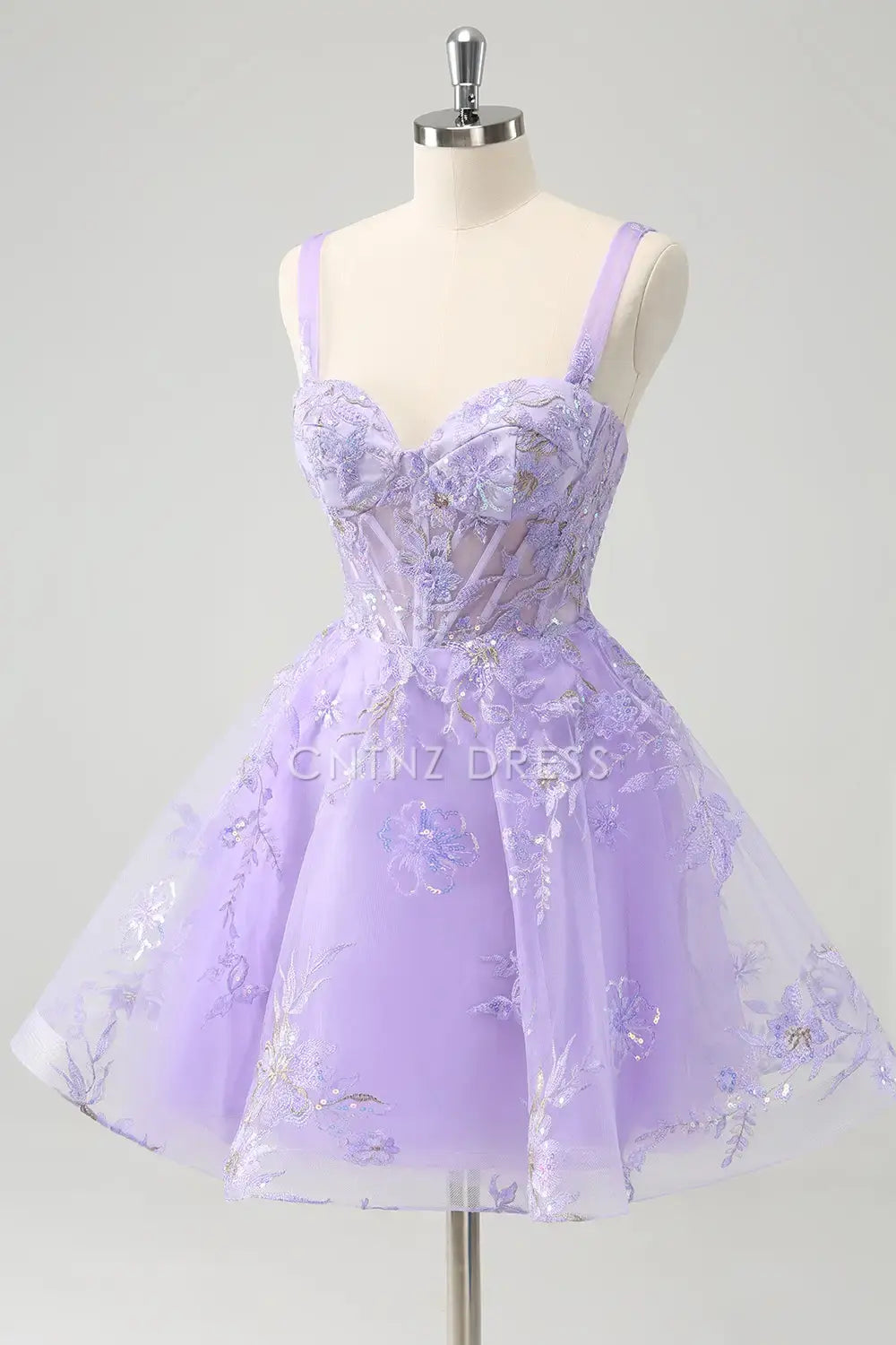 CNTNZ DRESS A-Line Wide Shoulder Strap Sleeveless Sweetheart Corset Embroidered Backless Sequins Short Dress Hot Sale Homecoming Dress