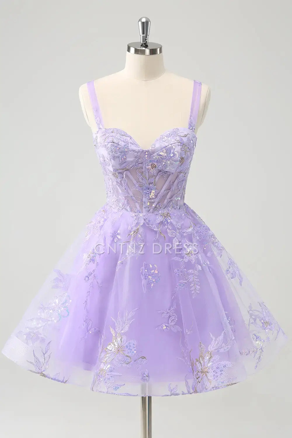 CNTNZ DRESS A-Line Wide Shoulder Strap Sleeveless Sweetheart Corset Embroidered Backless Sequins Short Dress Hot Sale Homecoming Dress
