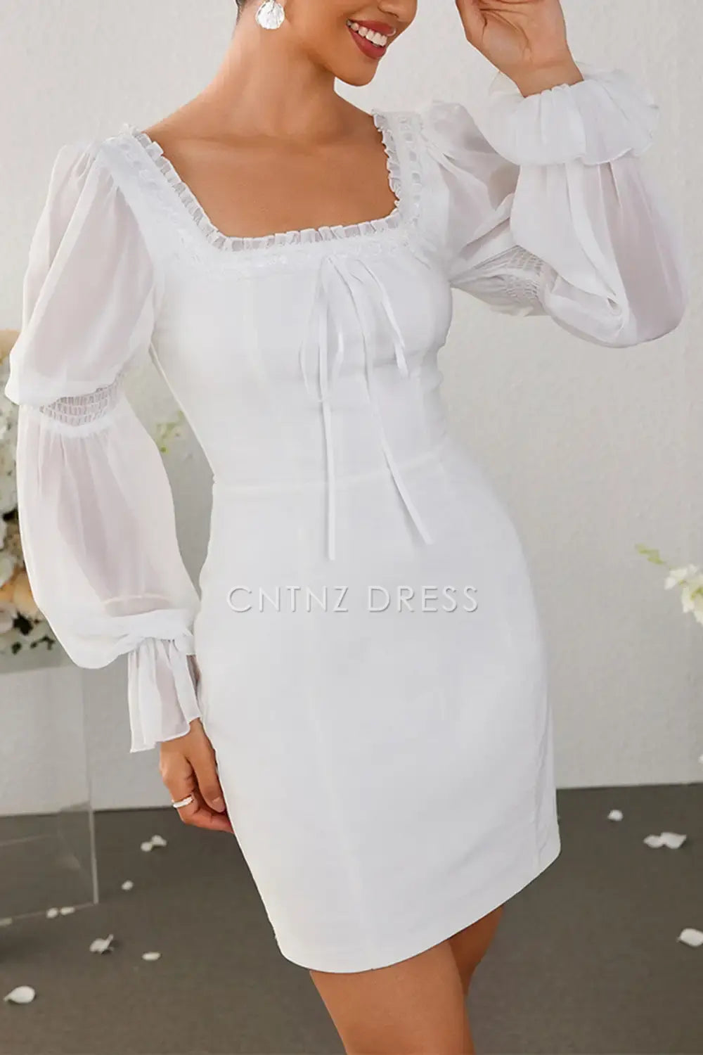 CNTNZ DRESS Bodycon Square Neck Long sleeves Short Cocktail Dress Cute Short Dress Hot Sale Homecoming Dress