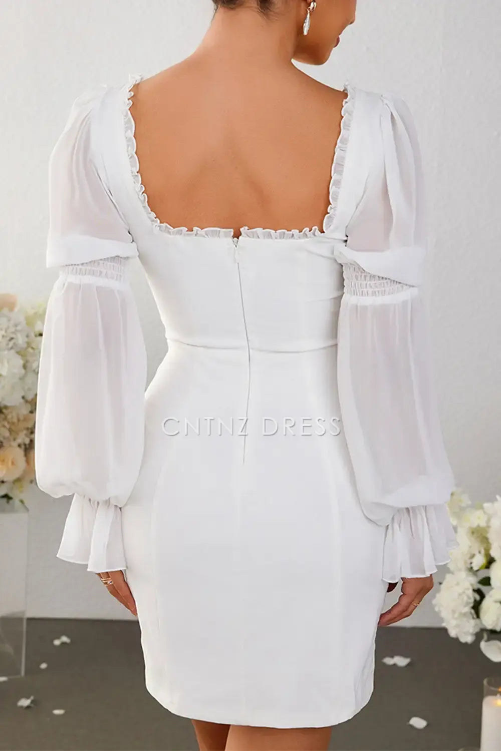CNTNZ DRESS Bodycon Square Neck Long sleeves Short Cocktail Dress Cute Short Dress Hot Sale Homecoming Dress