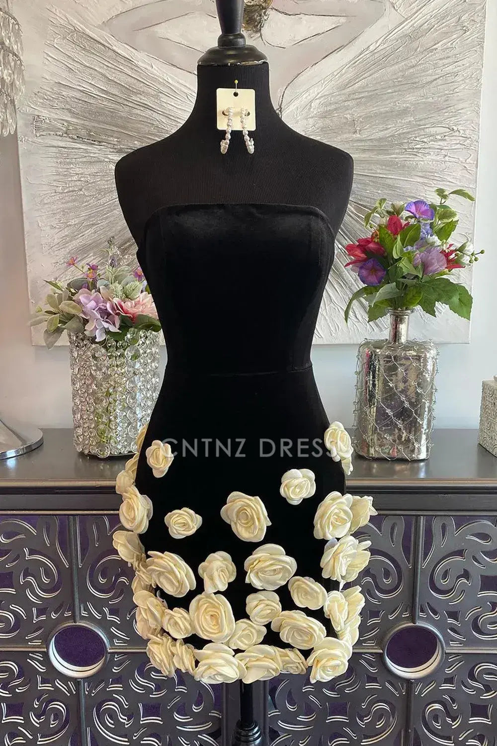 CNTNZ DRESS Bodycon Strapless With 3D Flowers Exquisite Fashion Cocktail Dress Short Homecoming Dress
