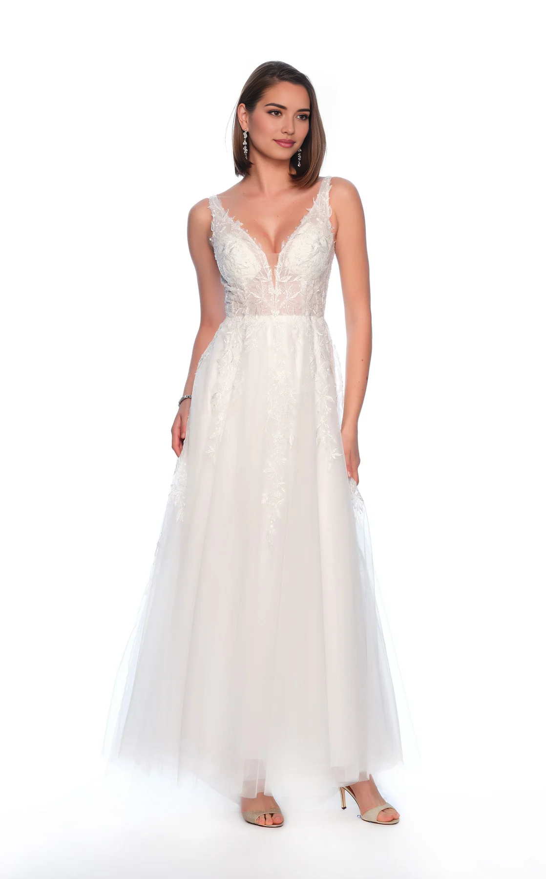 CNTNZ DRESS Charming A Line Deep V Neck Sleeveless Lace Applique Backless Romantic Hot Sale Wedding Dress