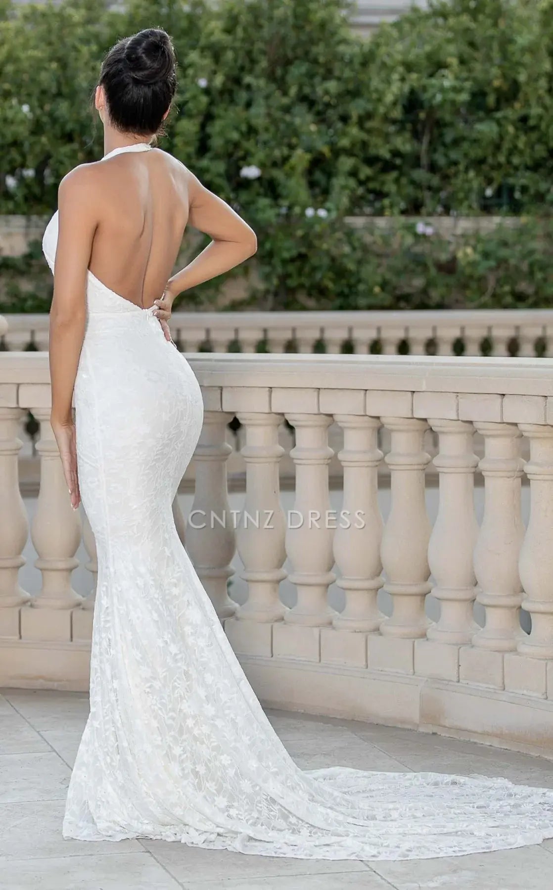 CNTNZ DRESS Charming Mermaid Sleeveless Halter Deep V Neck Backless Lace Exquisite Sweep Train Hot Sale Wedding Dress