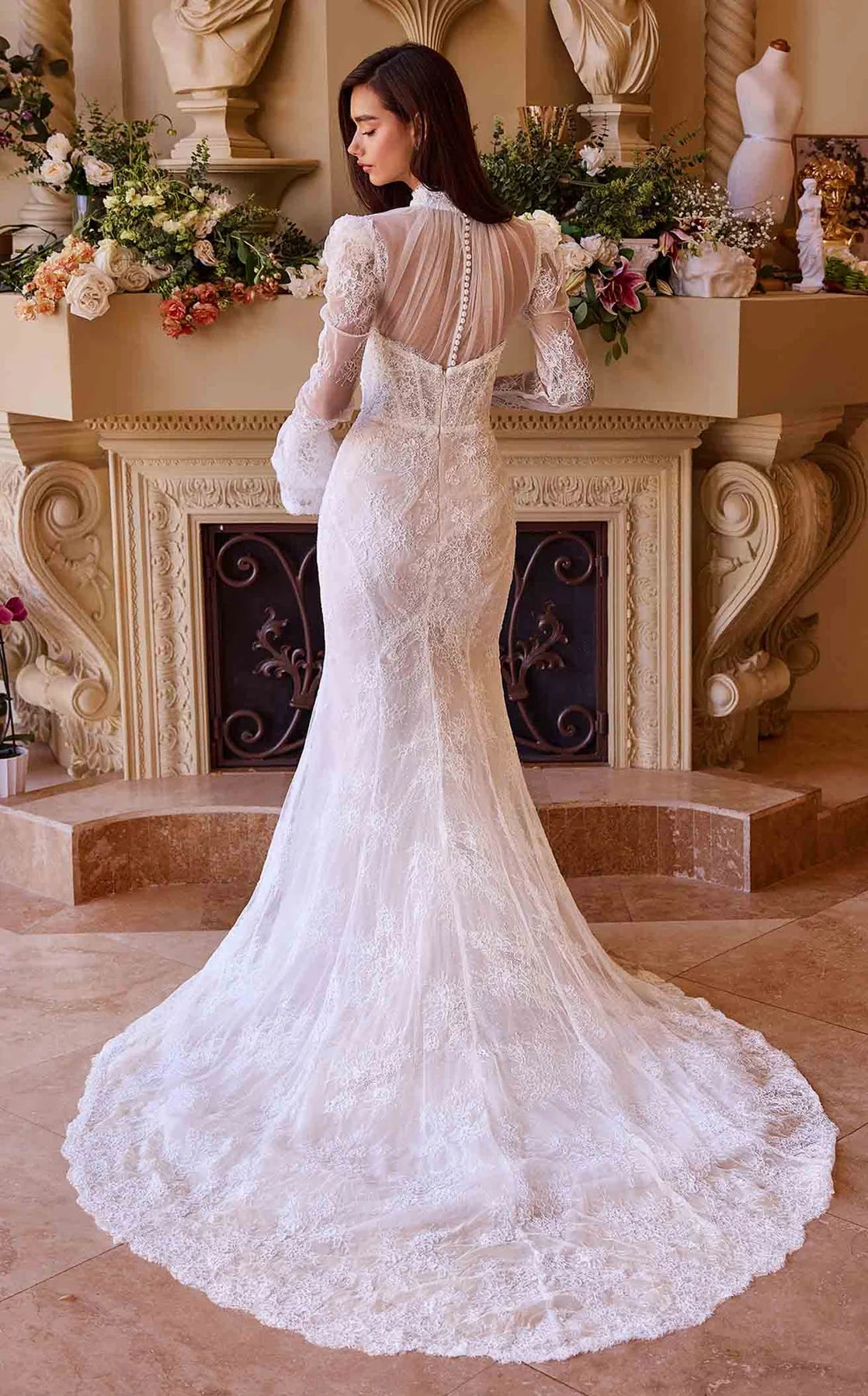 CNTNZ DRESS Elegant Mermaid Sweetheart Long Sleeves Lace Two Dressing Styles Unique Fashion Hot Sale Wedding Dress