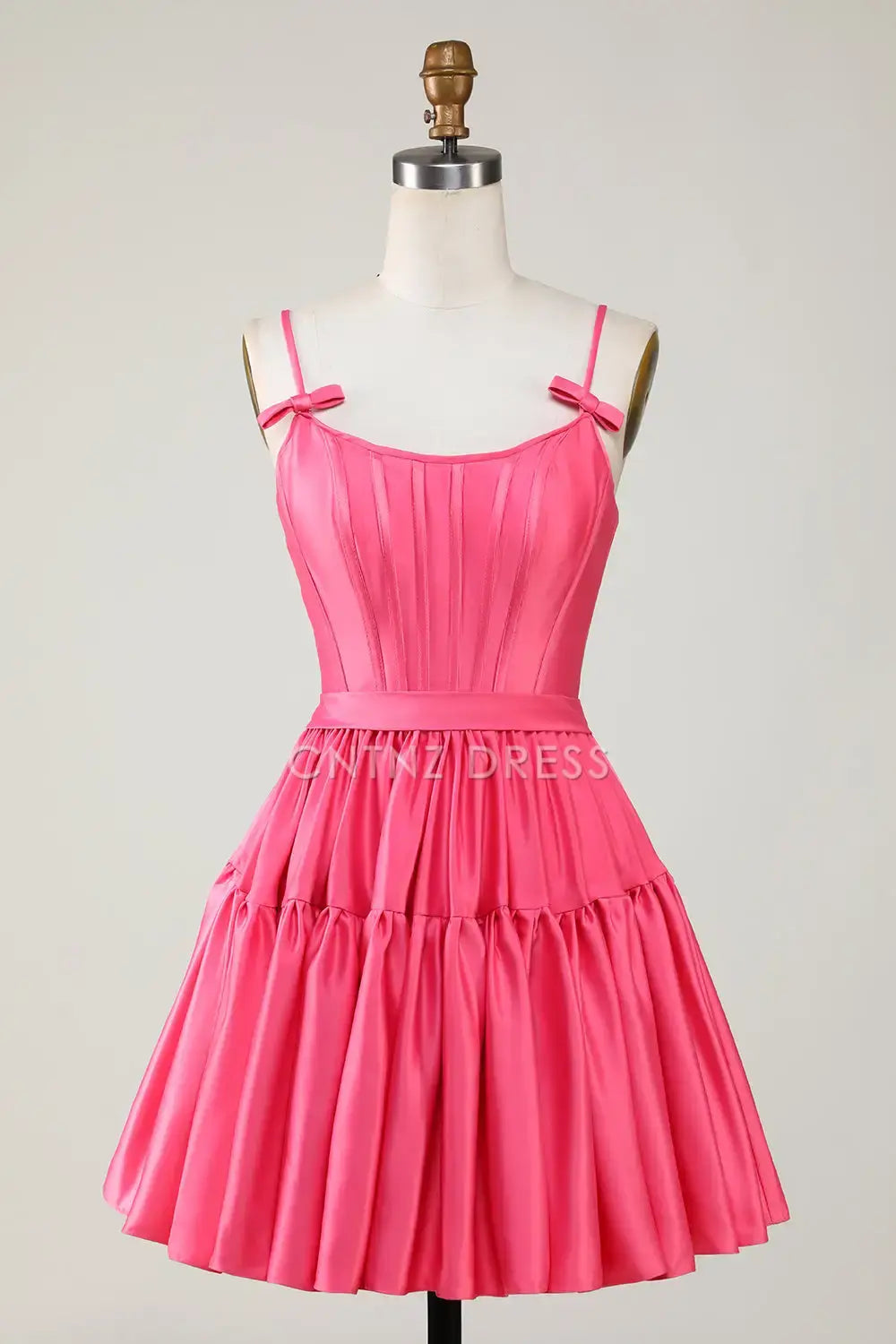 CNTNZ DRESS Elegant Simple A-Line Bow Spaghetti Straps Pleated Fashion Short Dress Hot Sale Homecoming Dress