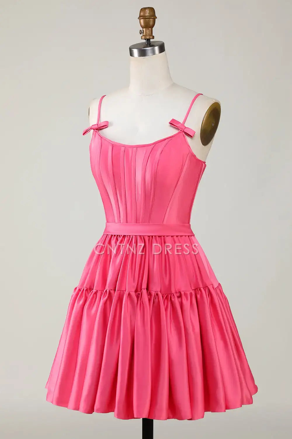CNTNZ DRESS Elegant Simple A-Line Bow Spaghetti Straps Pleated Fashion Short Dress Hot Sale Homecoming Dress