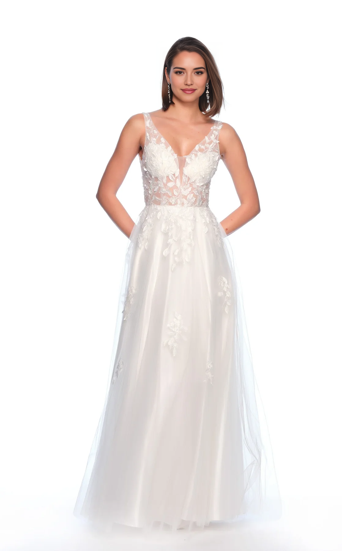 CNTNZ DRESS Exquisite A Line Deep V Neck Sleeveless Lace Applique Backless Fashion Hot Sale Wedding Dress