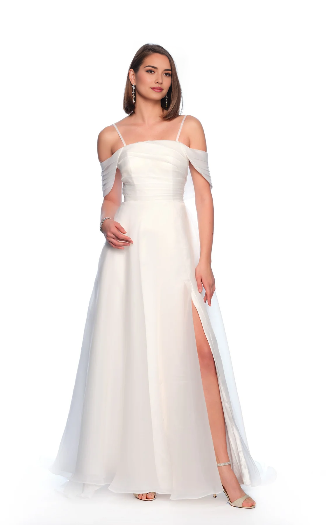 CNTNZ DRESS Exquisite A Line Spaghetti Strap Pleated Side Fork Backless Fashion Hot Sale Wedding Dress