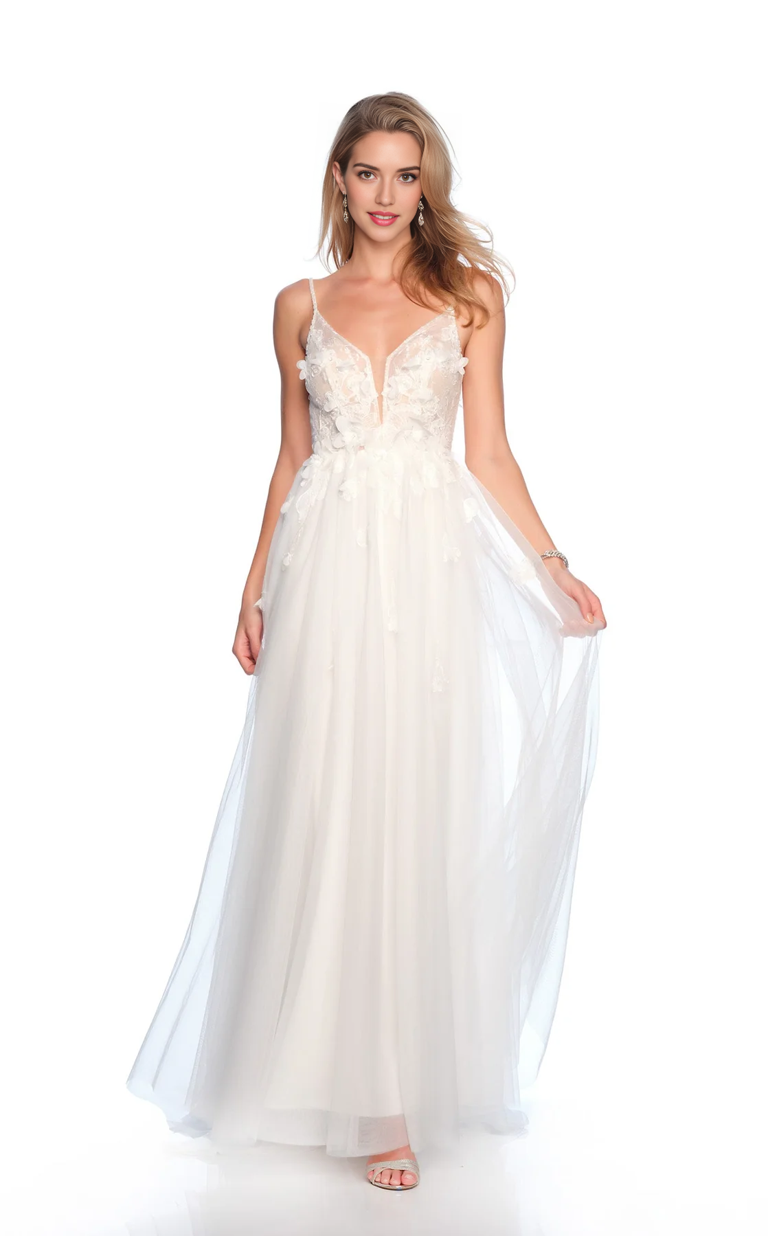 CNTNZ DRESS Exquisite A Line V Neck Spaghetti Strap 3D Flower Backless Floor-Length Lovely Fantastic Hot Sale Wedding Dress
