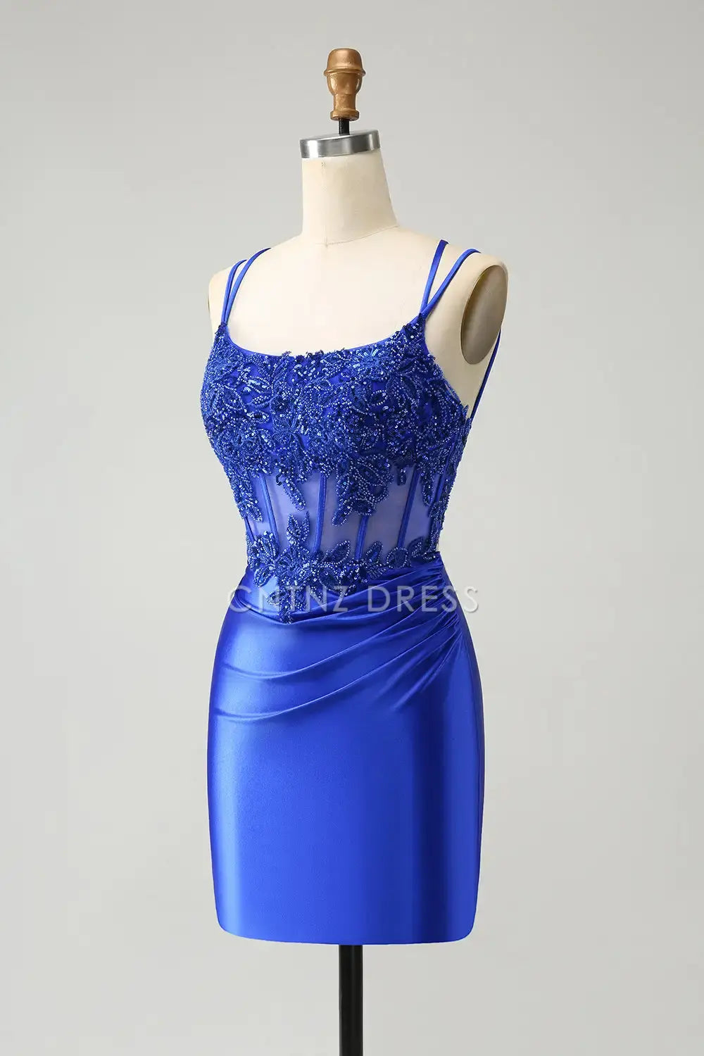 CNTNZ DRESS Exquisite Sheath Corset Spaghetti Straps Pleated Backless Beadwork Short Dress Hot Sale Homecoming Dress
