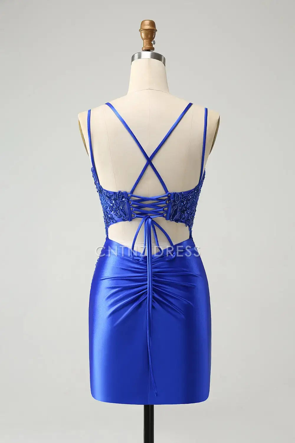 CNTNZ DRESS Exquisite Sheath Corset Spaghetti Straps Pleated Backless Beadwork Short Dress Hot Sale Homecoming Dress