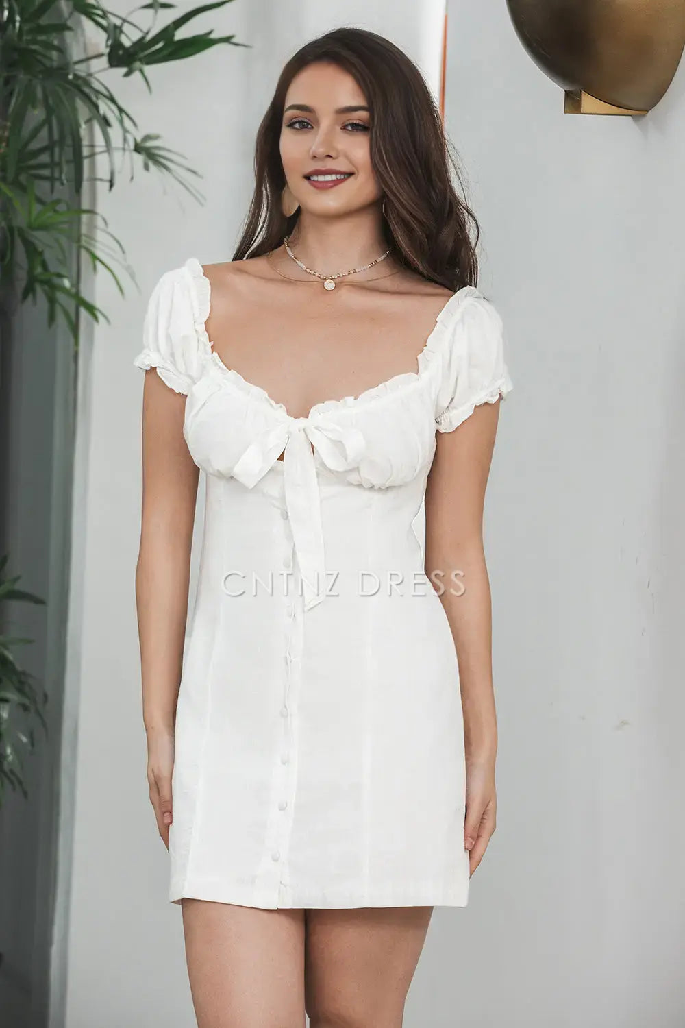 CNTNZ DRESS Exquisite Sheath Single Breasted Lace-Up Little Puff Sleeves Fashion Short Dress Hot Sale Homecoming Dress