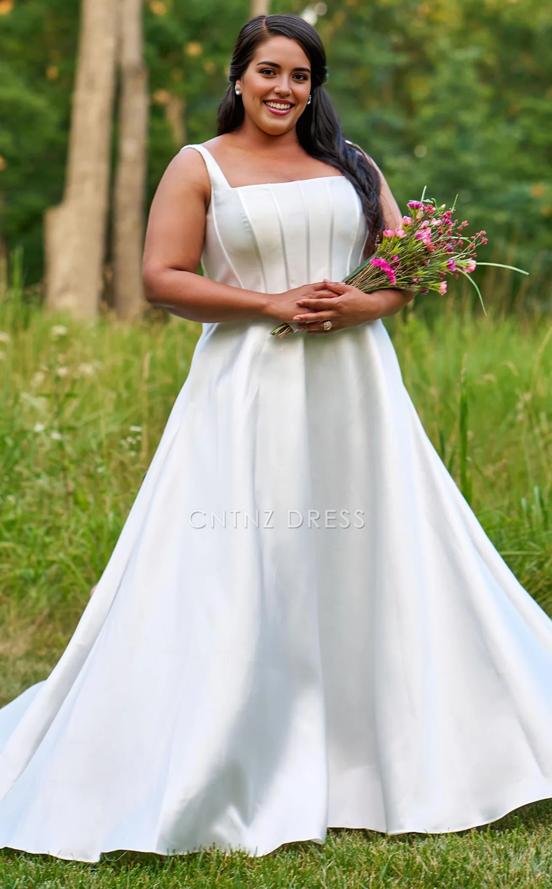 CNTNZ DRESS Fashion A Line Square Neck Sleeveless Ruched Plus Size Simple Hot Sale Wedding Dress