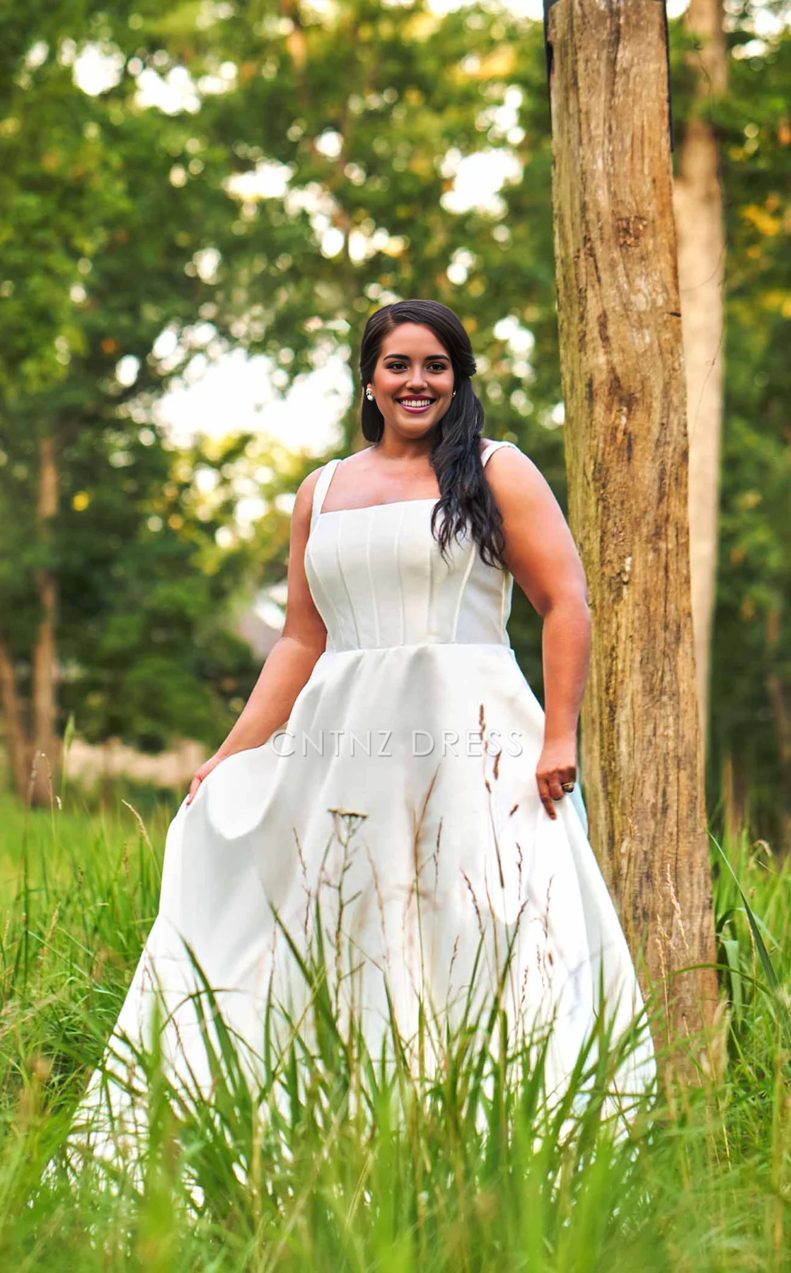 CNTNZ DRESS Fashion A Line Square Neck Sleeveless Ruched Plus Size Simple Hot Sale Wedding Dress