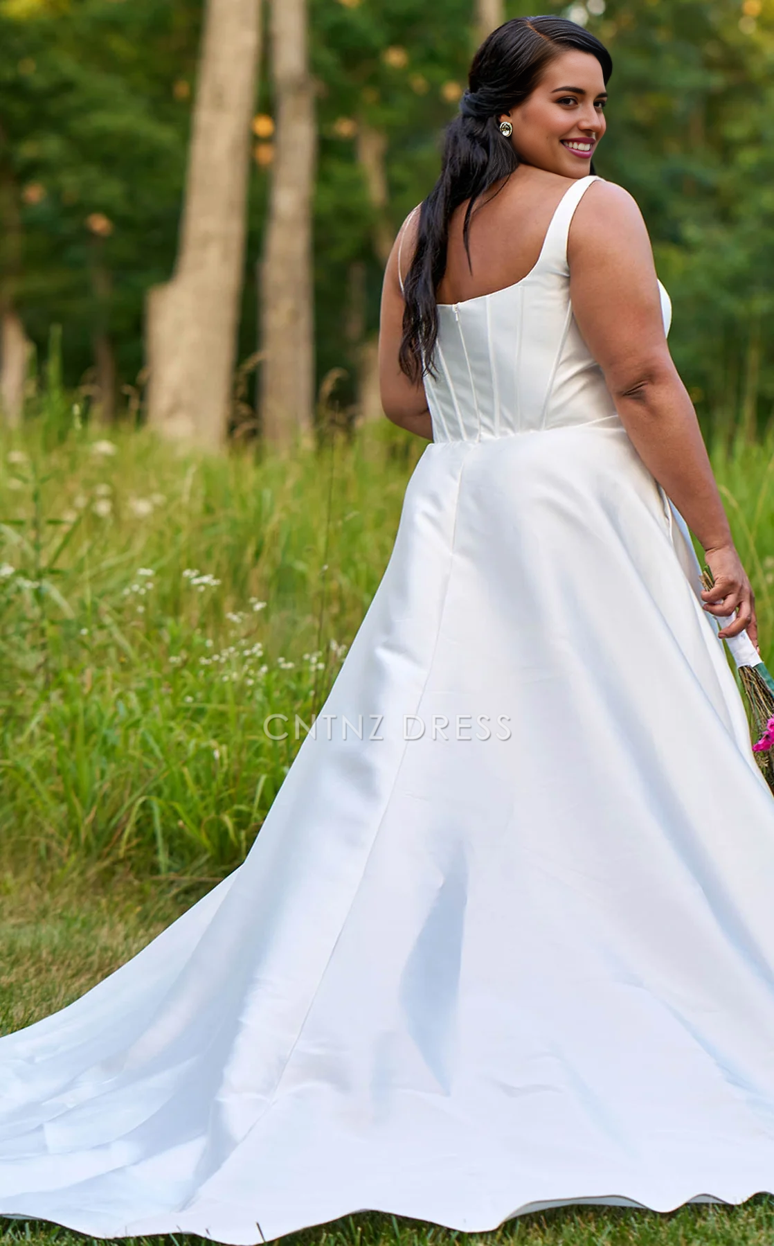 CNTNZ DRESS Fashion A Line Square Neck Sleeveless Ruched Plus Size Simple Hot Sale Wedding Dress