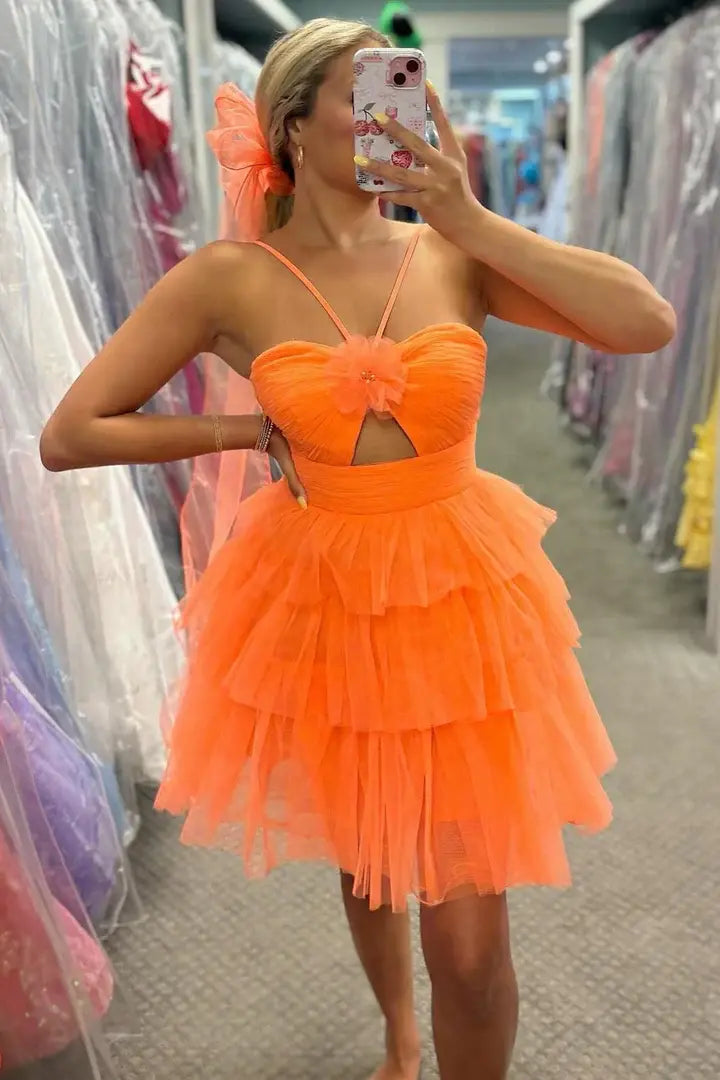 CNTNZ DRESS Hot Sale Homecoming Dress A-Line Spaghetti Strap Keyhole Layering Ruffle Charming Short Dress