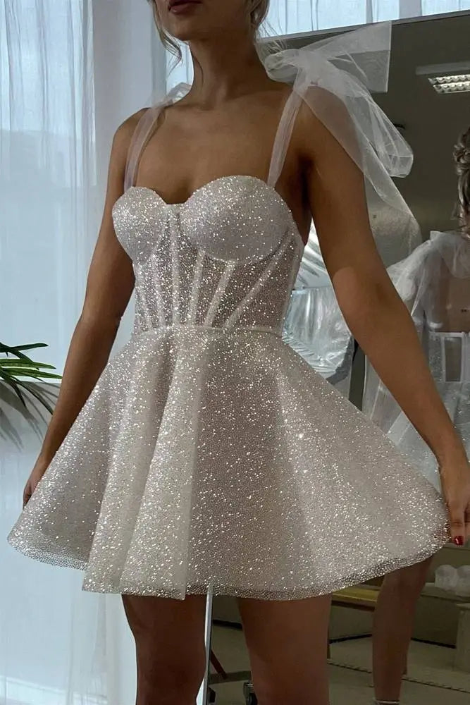 CNTNZ DRESS Hot Sale Homecoming Dress A-Line Sweetheart Neckline Tie Shoulder Backless Sparkle Short Prom Dress Short Dress