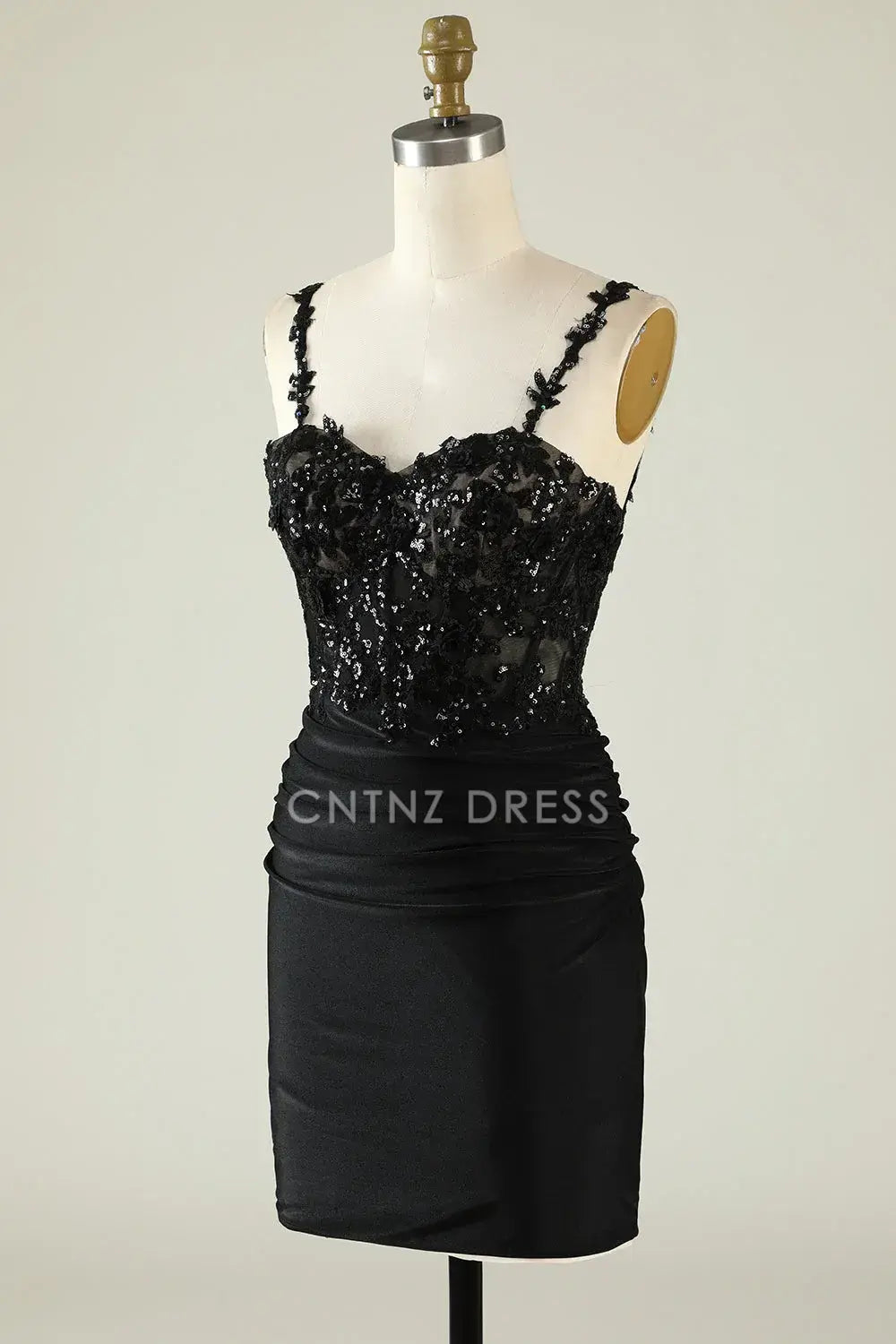 CNTNZ DRESS Hot Sale Homecoming Dress Charming Sheath Spaghetti Strap Sweetheart Neckline Sequines Appliques Pleated Sparkle Short Dress