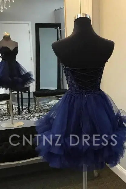 CNTNZ DRESS Hot Sale Homecoming Dress Cute A-Line Off Shoulder Sweetheart Sheer Corset Ruffle with Appliques Lace-Up Backless Fantastic Short Dress