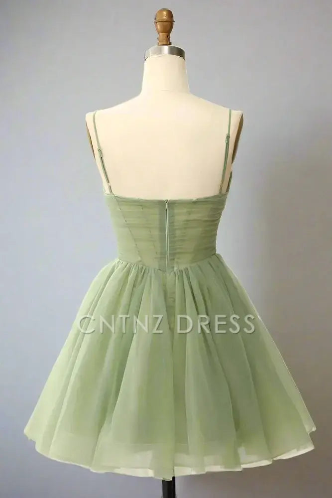 CNTNZ DRESS Hot Sale Homecoming Dress Elegant A-Line V-Neck Spaghetti Strap Pleated Fashion Short Dress