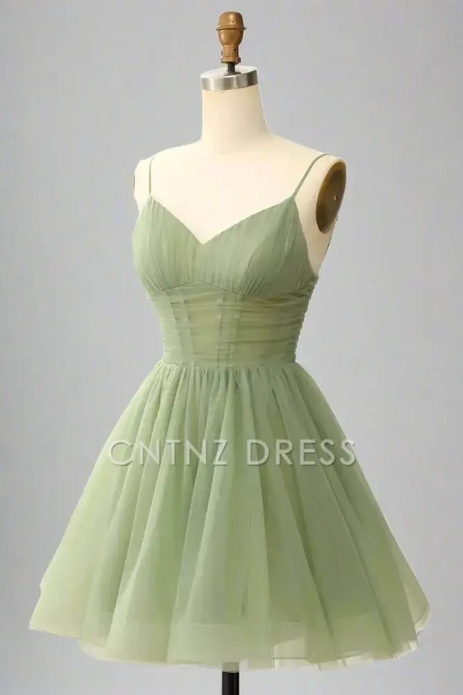CNTNZ DRESS Hot Sale Homecoming Dress Elegant A-Line V-Neck Spaghetti Strap Pleated Fashion Short Dress