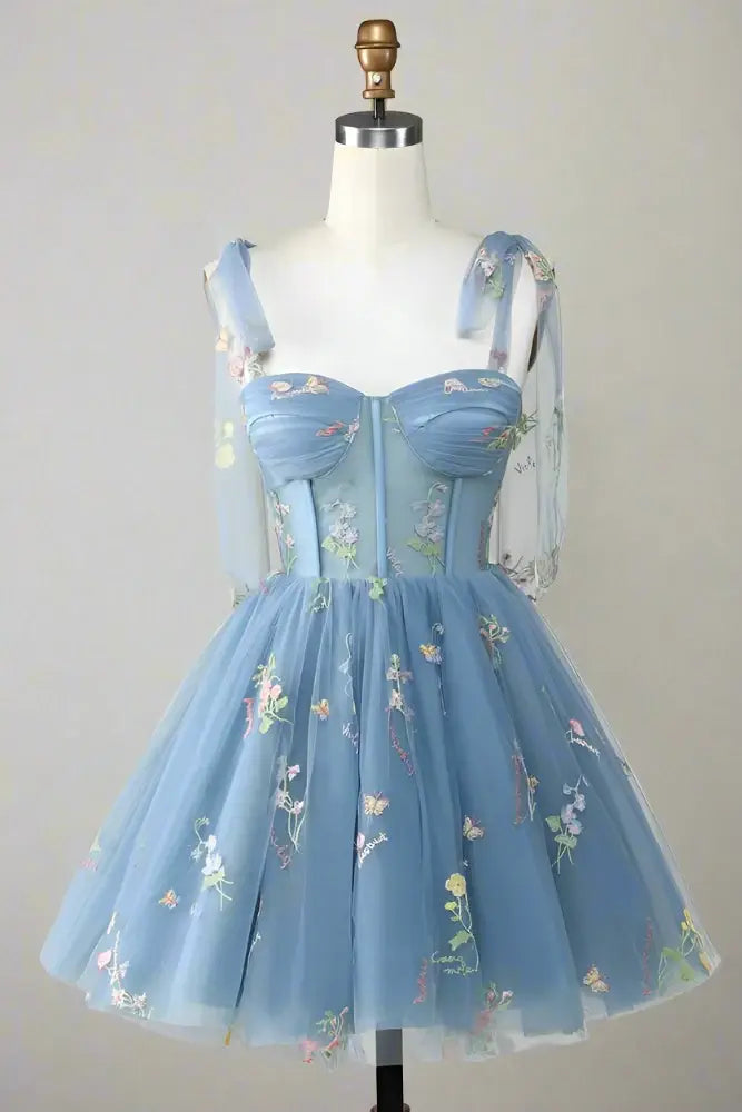 CNTNZ DRESS Hot Sale Homecoming Dress Elegant A Line Sweetheart Neckline Tie Straps Floral Embroidery Exquisite Short Party Dress Short Dress