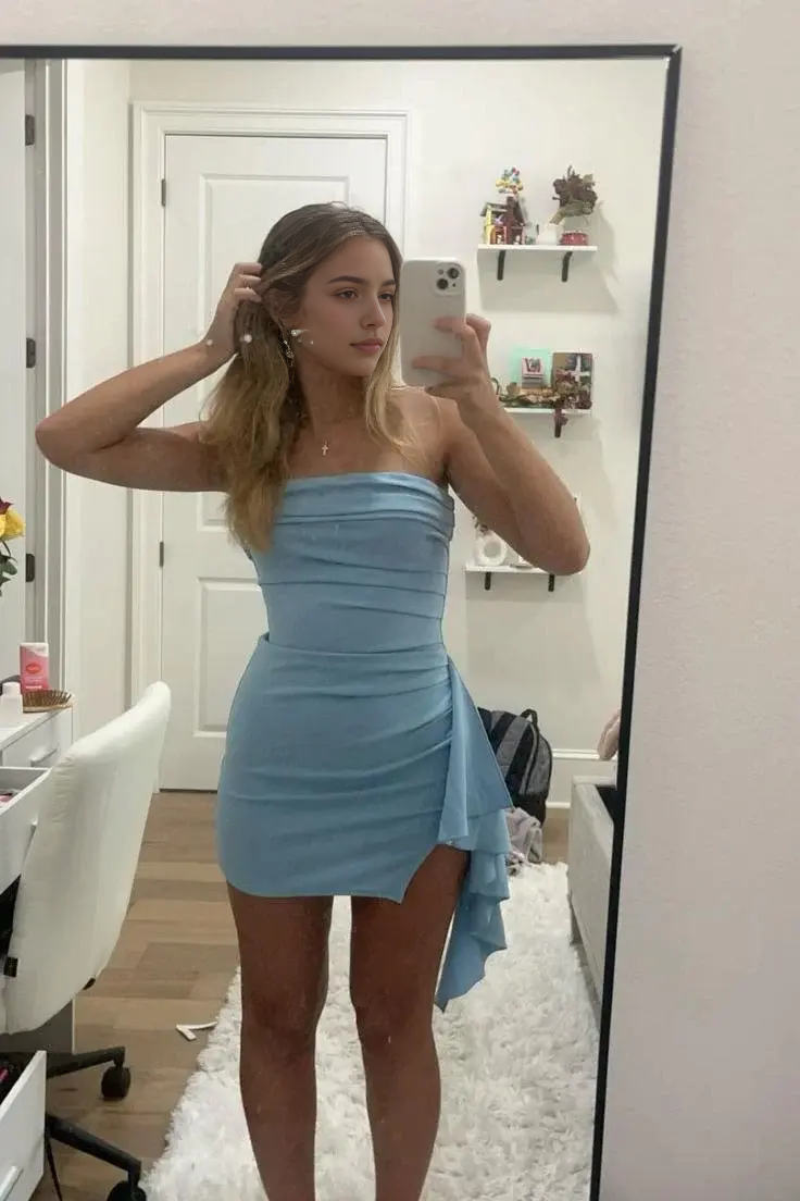 CNTNZ DRESS Hot Sale Homecoming Dress Elegant Bodycon Strapless Ruffle Side Fork Fashion Short Dress