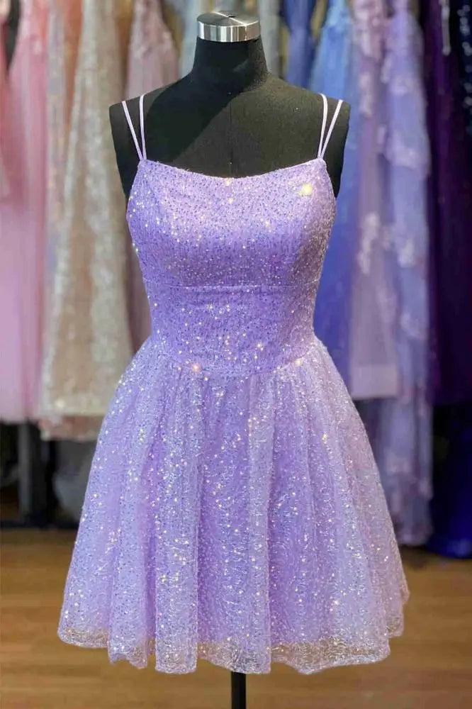 CNTNZ DRESS Hot Sale Homecoming Dress Elegant Sequin A Line Double Straps Backless Sparkle Short Dress